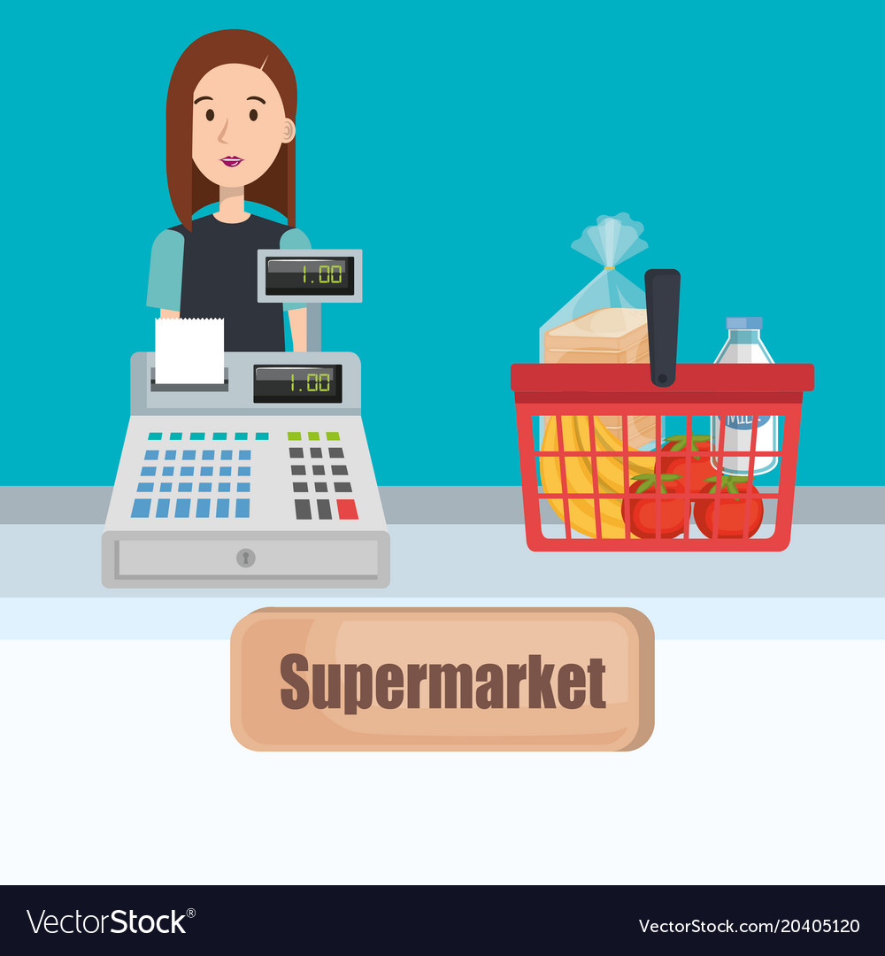 Consumer with shopping basket of groceries Vector Image