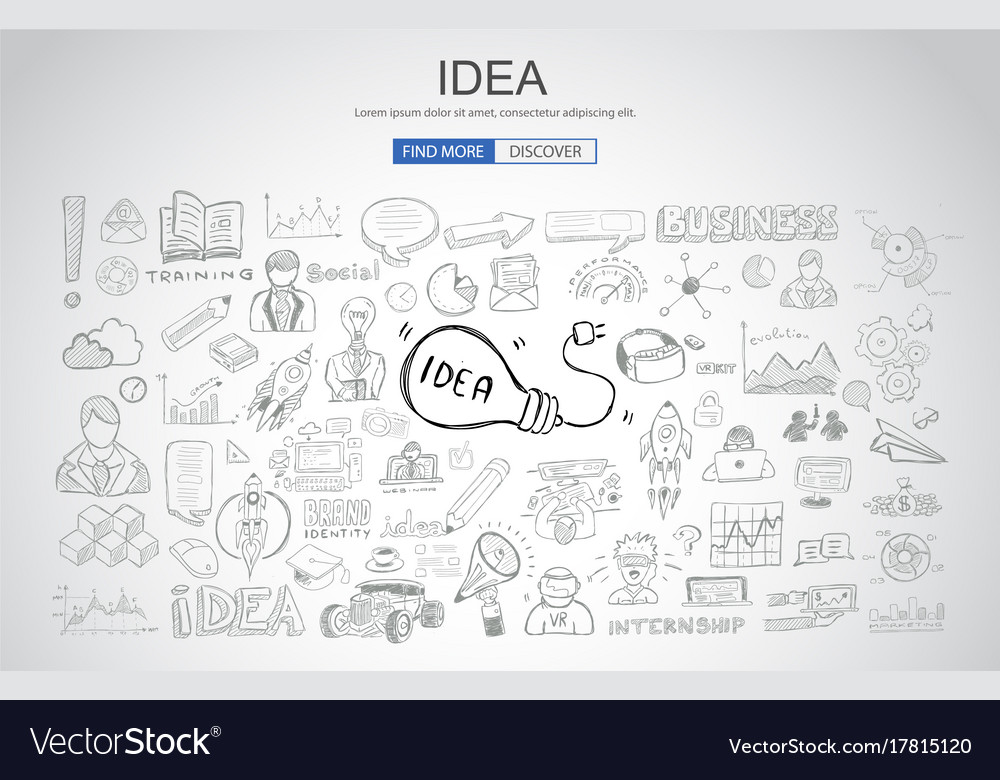 Idea concept with light bulb and doodle sketches Vector Image