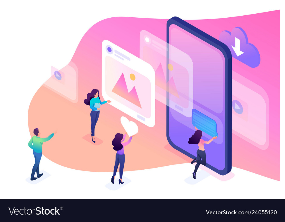 Isometric learning create profile social networks vector image Isometric learning create profile social networks