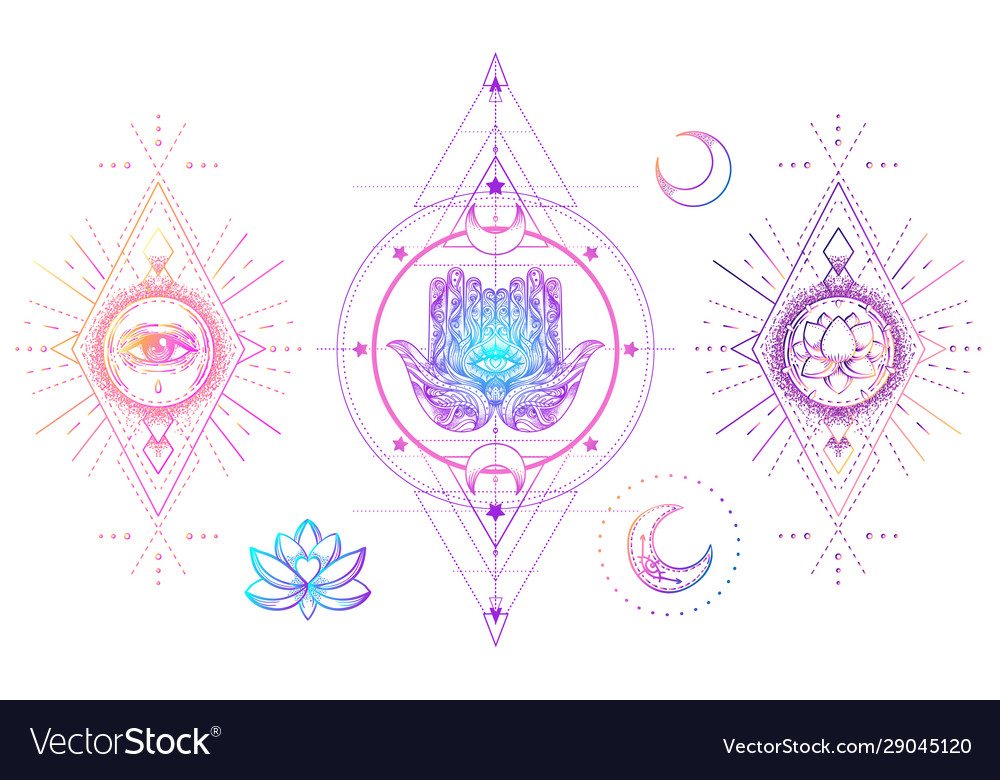 Sacred geometry and boo symbol set ayurveda sign