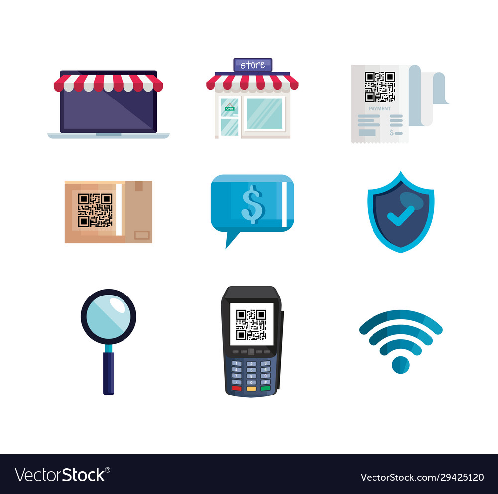 Scan qr code with set icons vector image Scan qr code with set icons