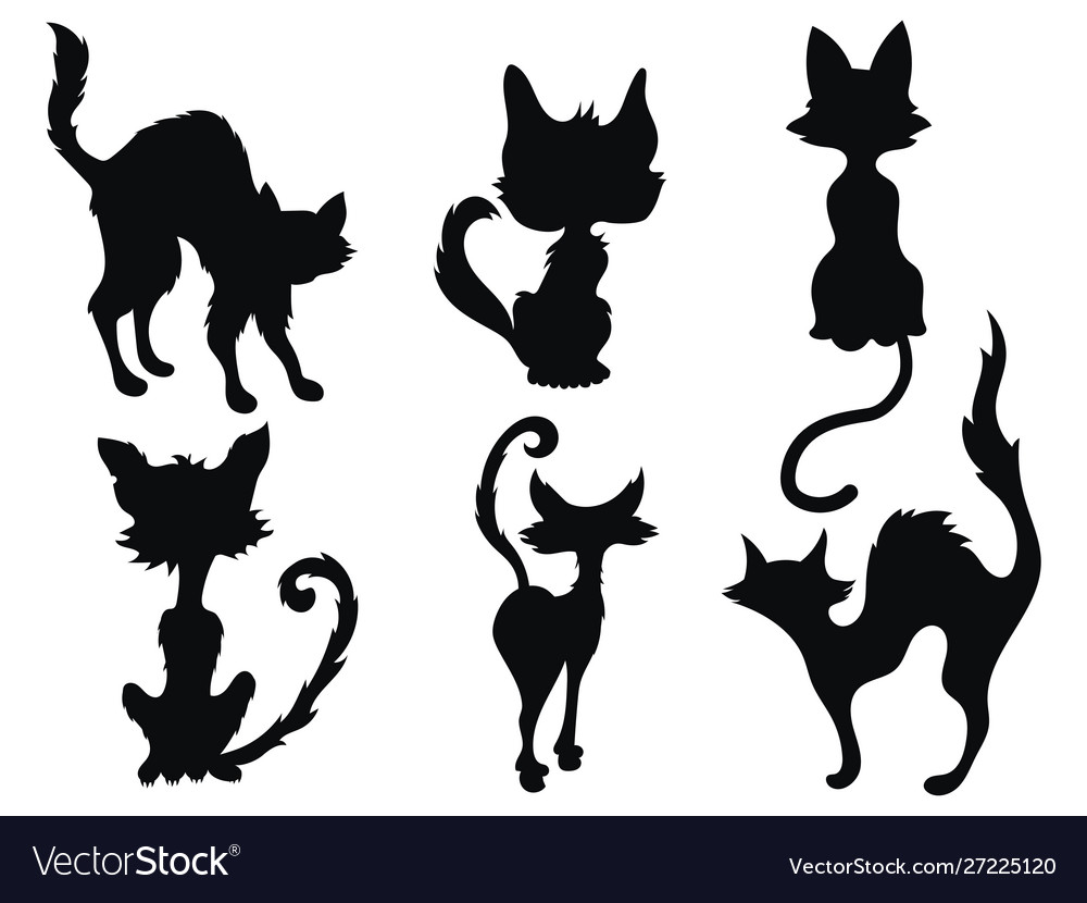 Set black cats for halloween collection vector image Set black cats for halloween collection
