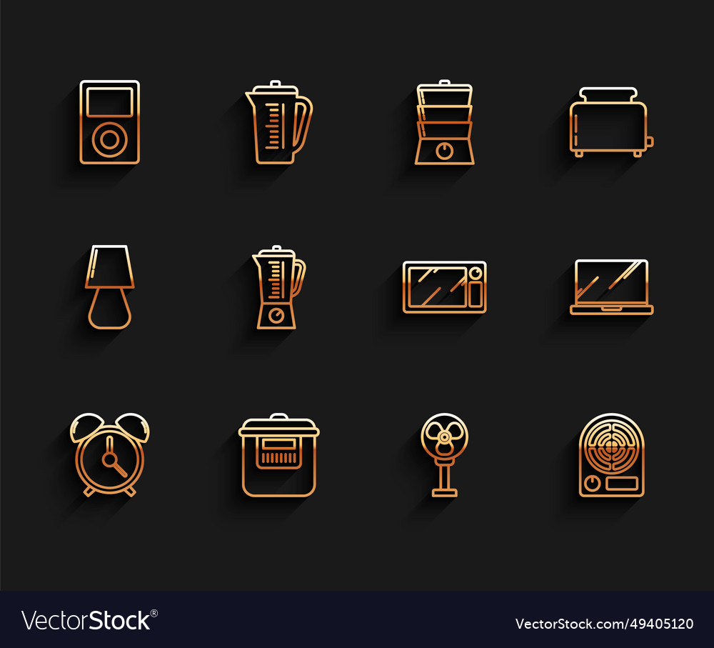 Set line alarm clock slow cooker music player vector image Set line alarm clock slow cooker music player