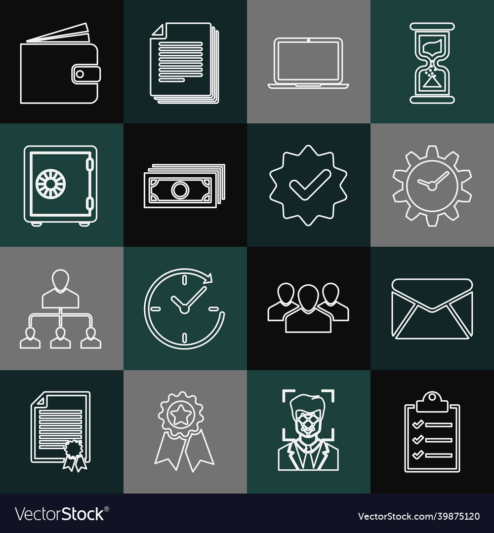 Set line clipboard with checklist envelope time vector image Set line clipboard with checklist envelope time
