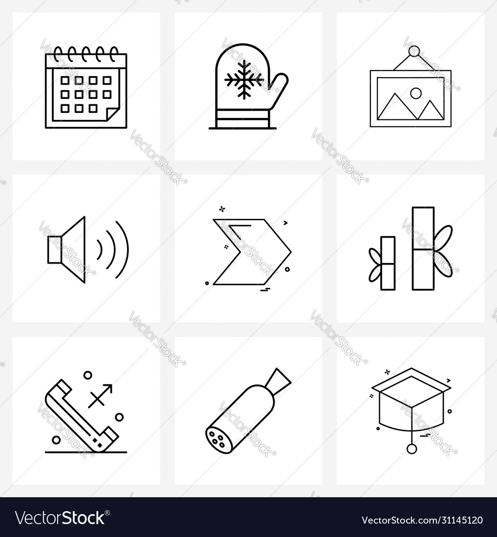 Simple set 9 line icons such as arrow speaker