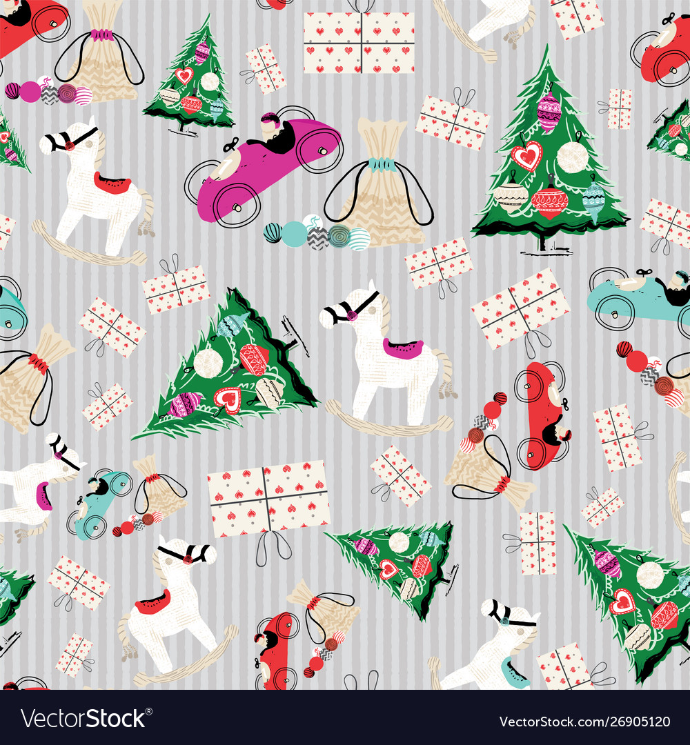 Traditional retro toys seamless pattern