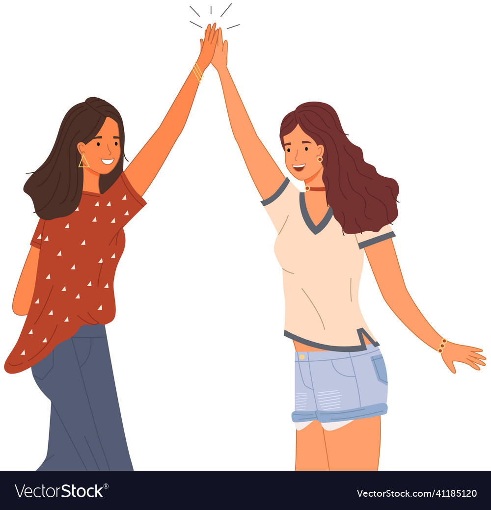 Women greeting each other female characters give Vector Image