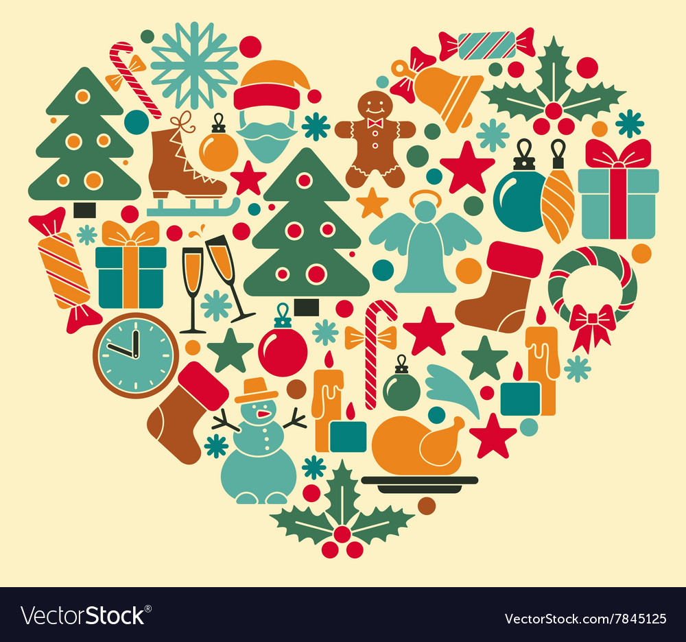 Christmas symbols in heart shape Royalty Free Vector Image