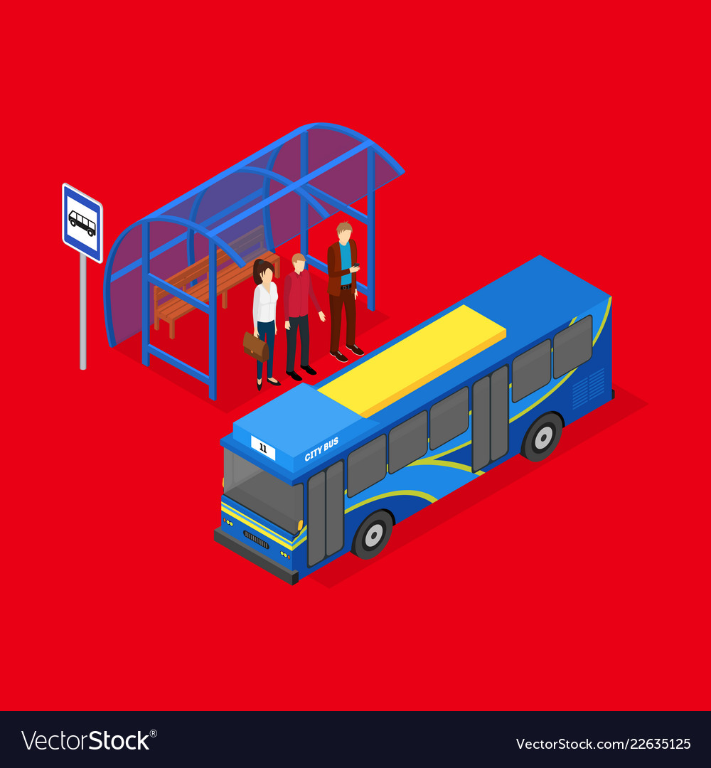 City Public Transport Bus 3d Isometric View Vector Image