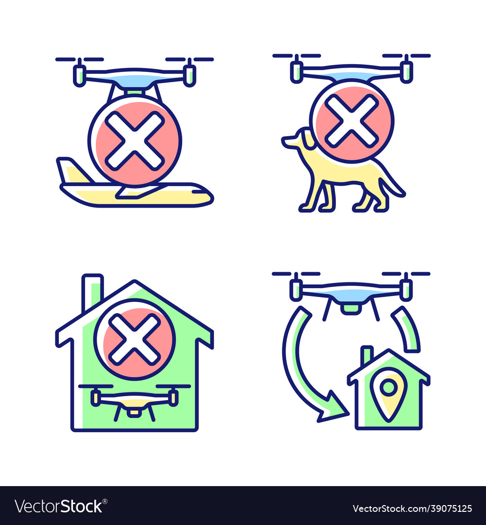 Drone instruction rgb color manual label icons set vector image Drone instruction rgb color manual label icons set