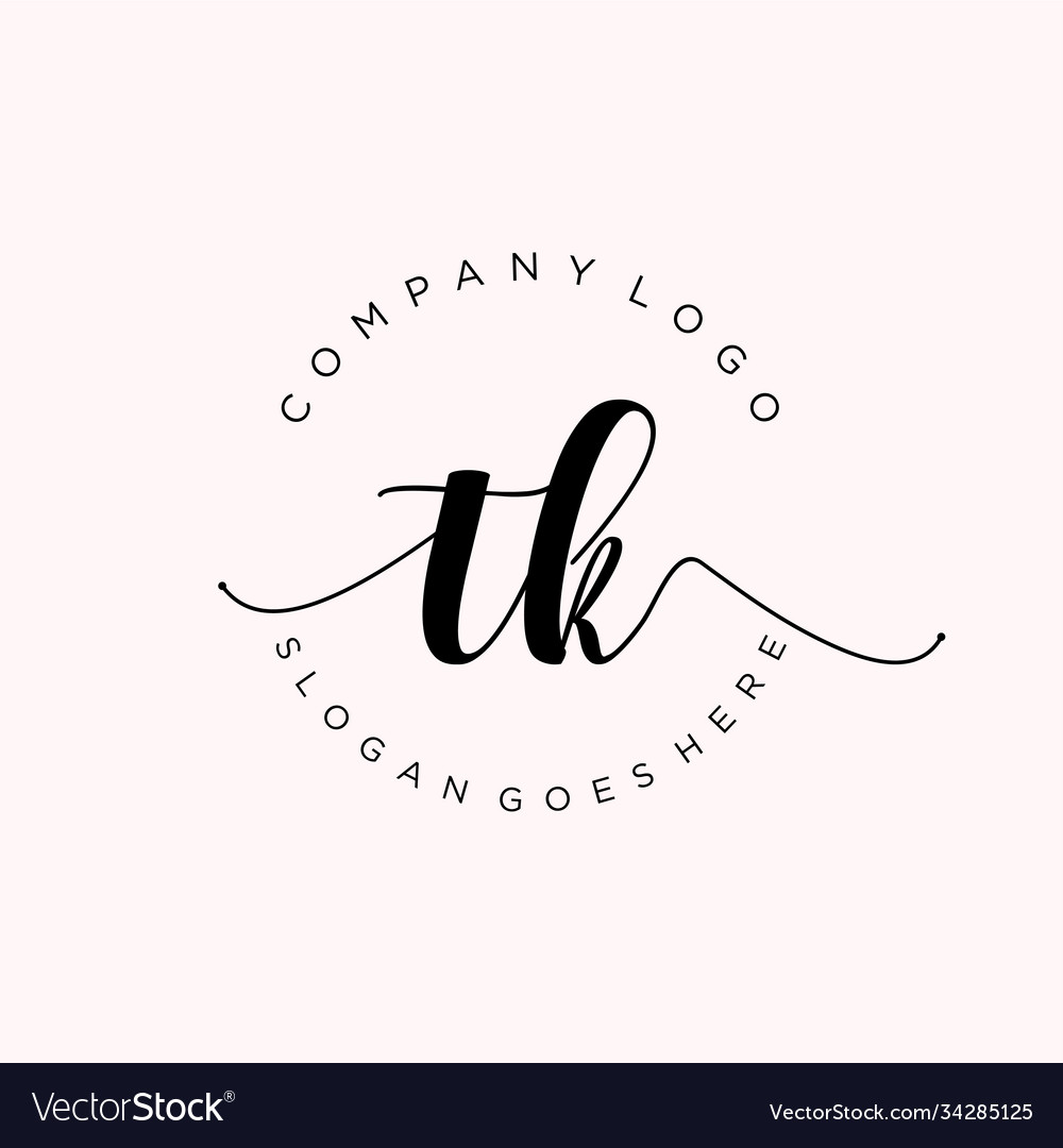 Initial tk handwriting logo with circle template