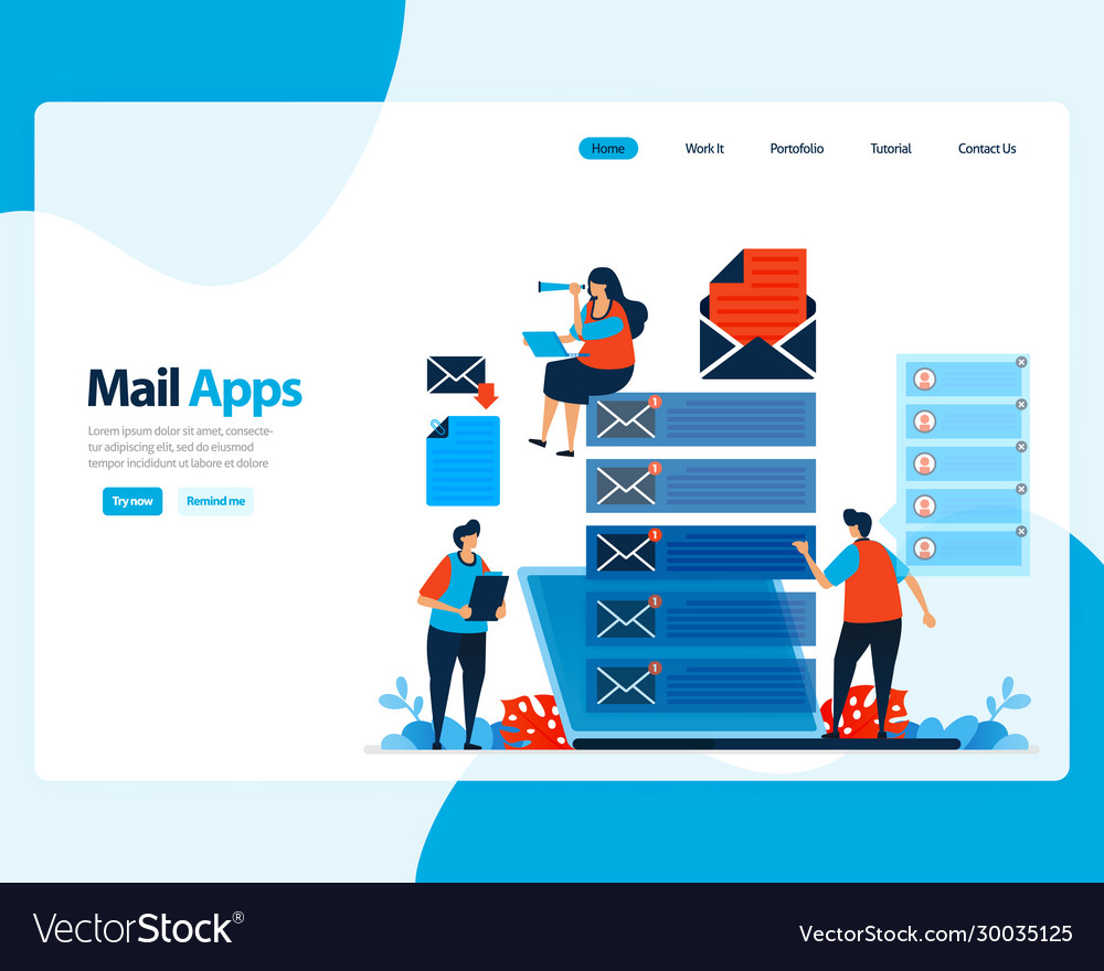 Landing page sending receiving managing e-mail vector image Landing page sending receiving managing e-mail