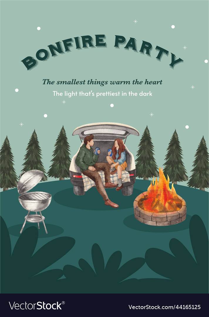 Poster template with bonfire party