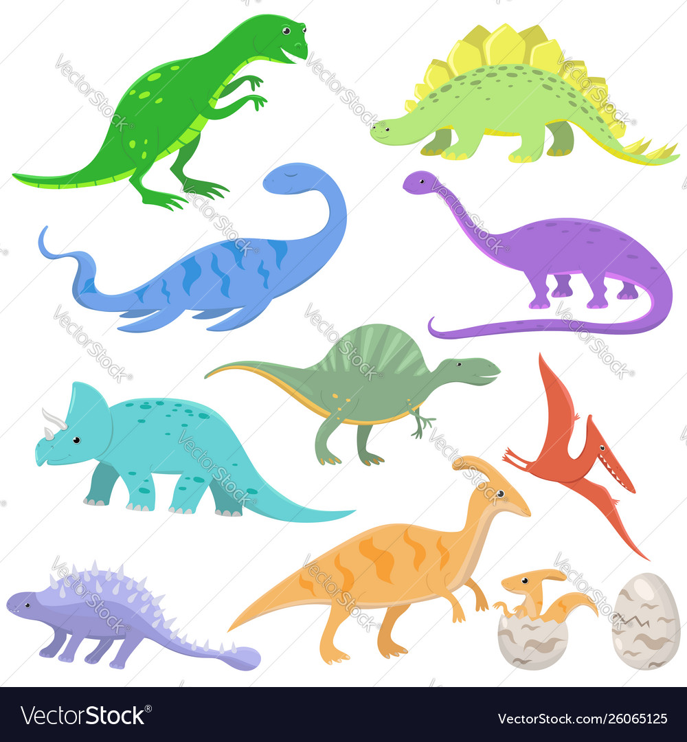 Set color dinosaurs in cartoon style Royalty Free Vector Set color dinosaurs in cartoon style Royalty Free Vector