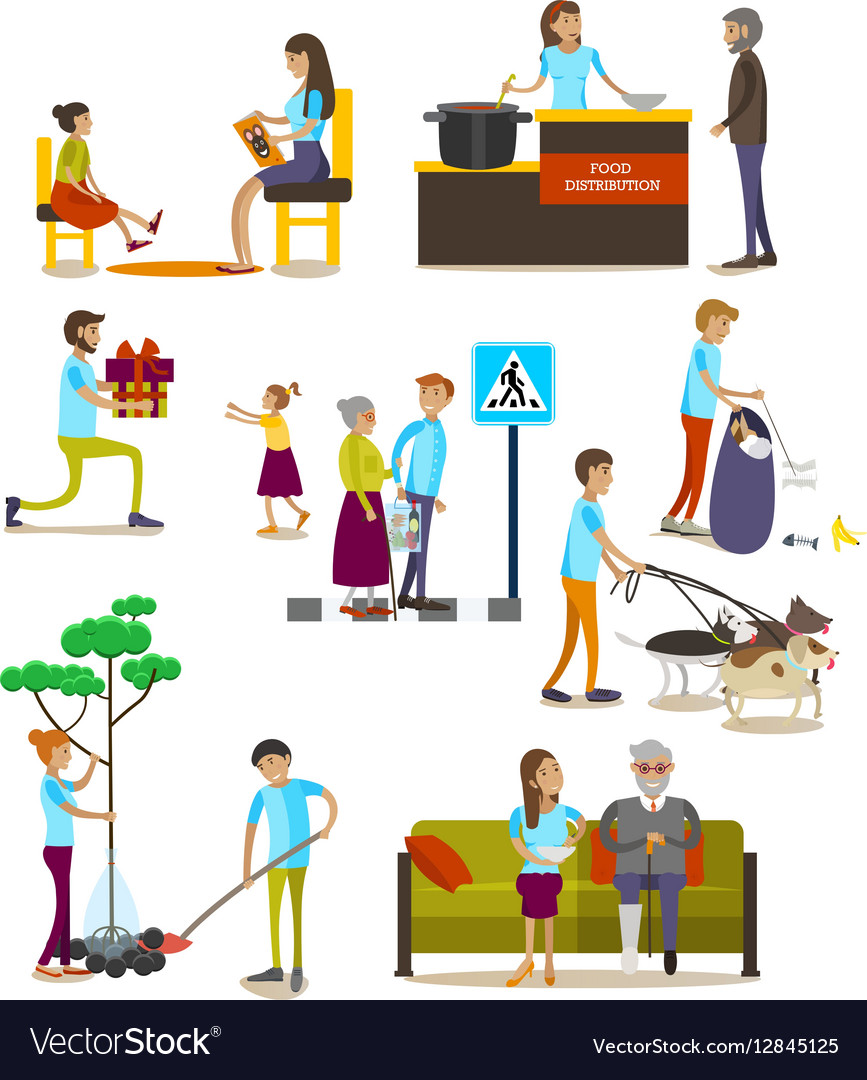 Set of volunteers icons isolated flat Royalty Free Vector