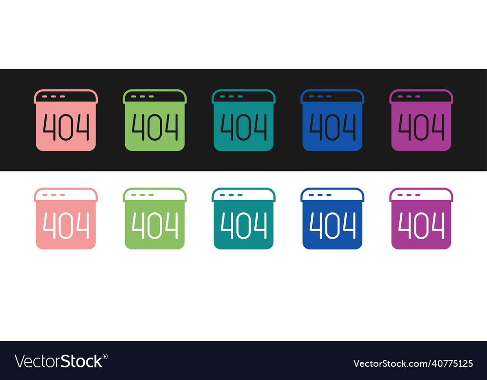 Set page with a 404 error icon isolated on black vector image Set page with a 404 error icon isolated on black