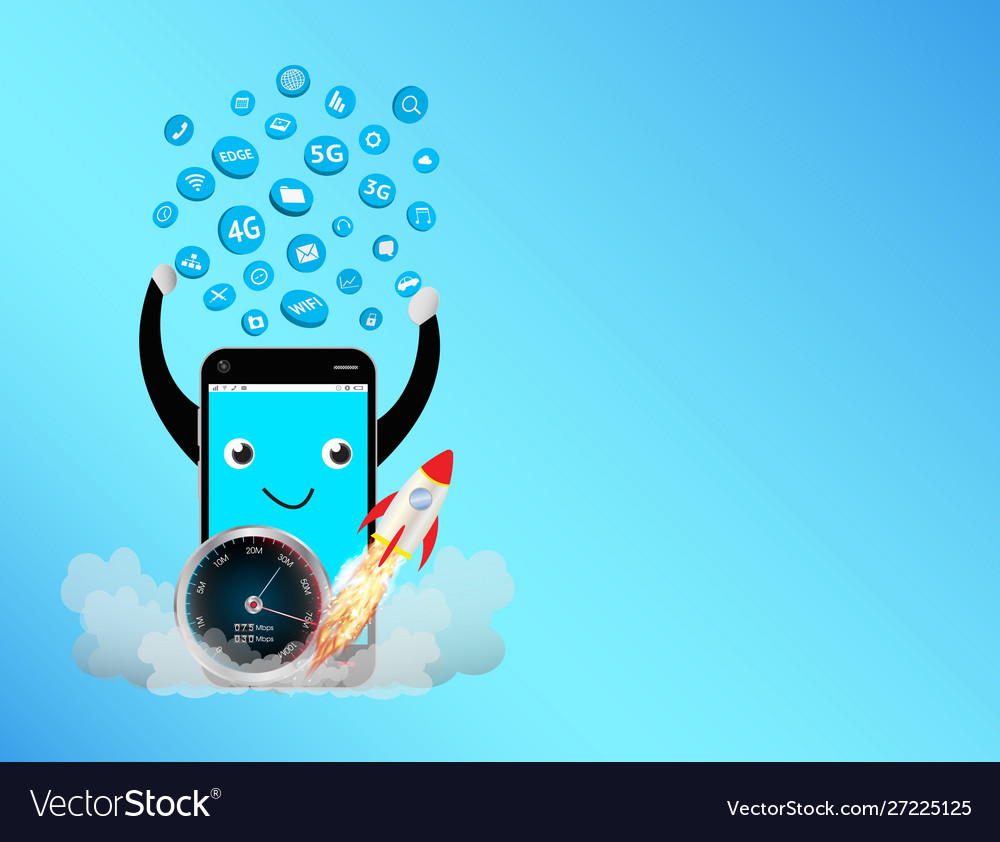 Smartphone with speed meter and apps icon floating vector image Smartphone with speed meter and apps icon floating