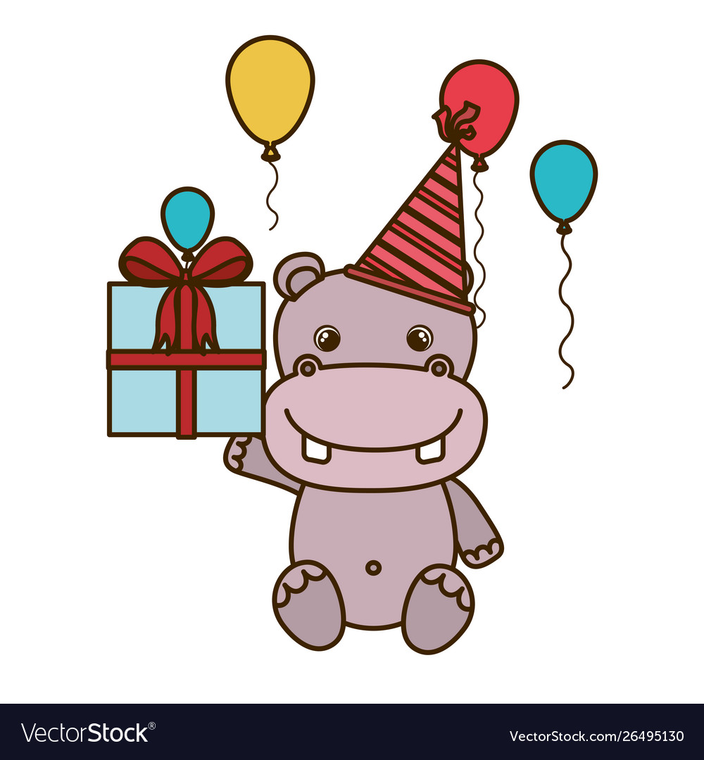 Cute hippo with gift box