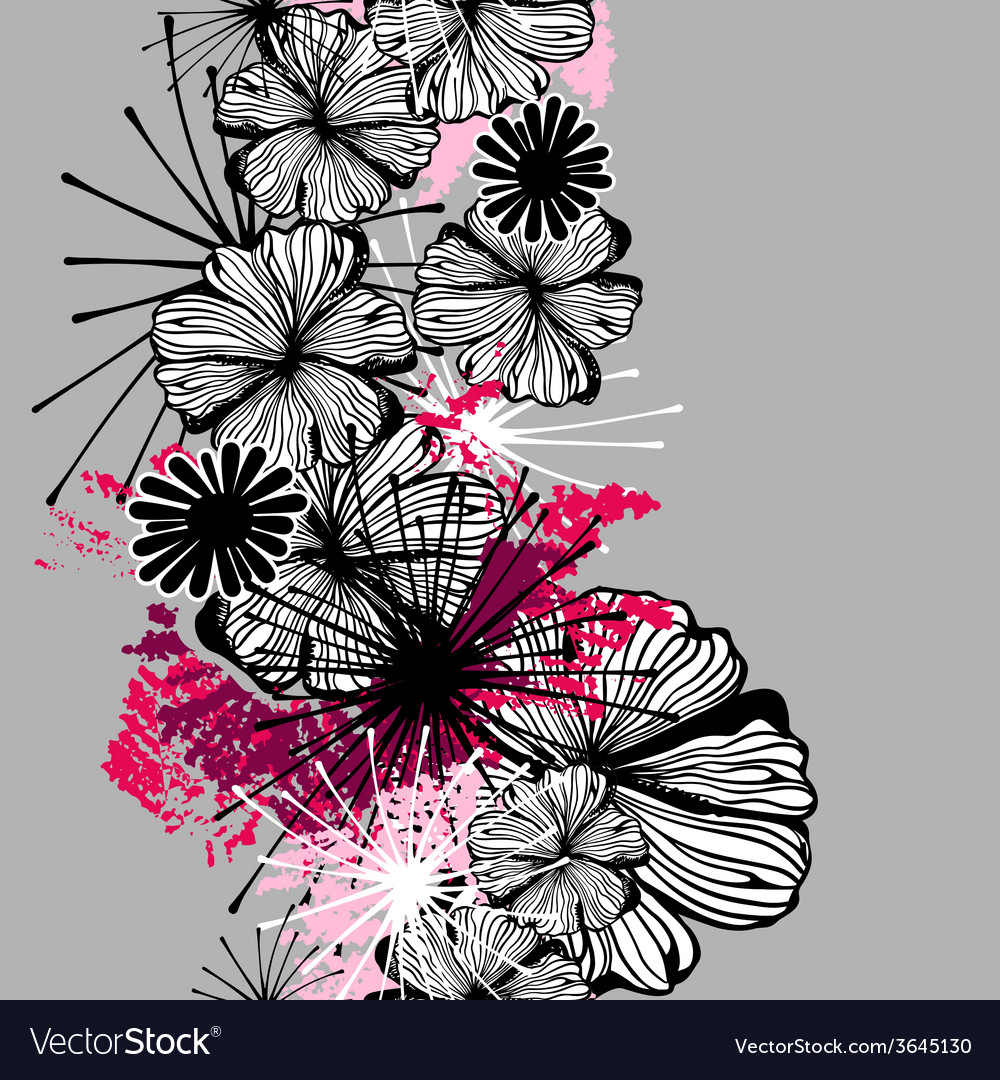 Doodle seamless flower ink pattern