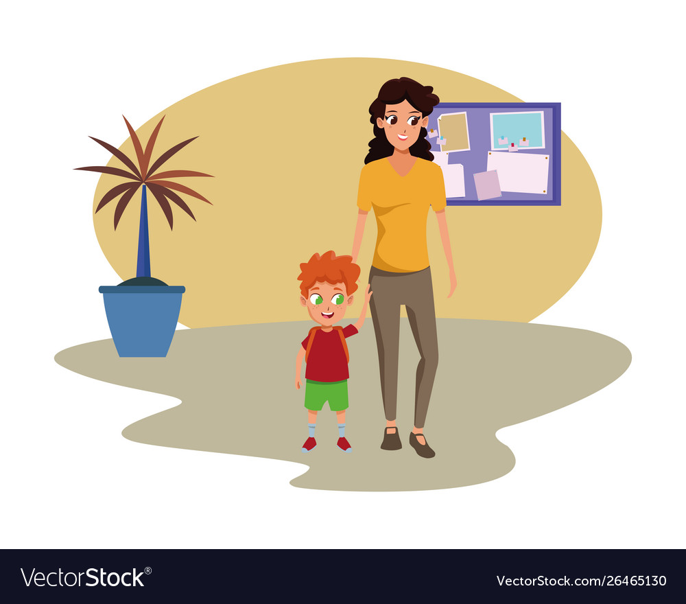 Family single parent with children cartoon Vector Image