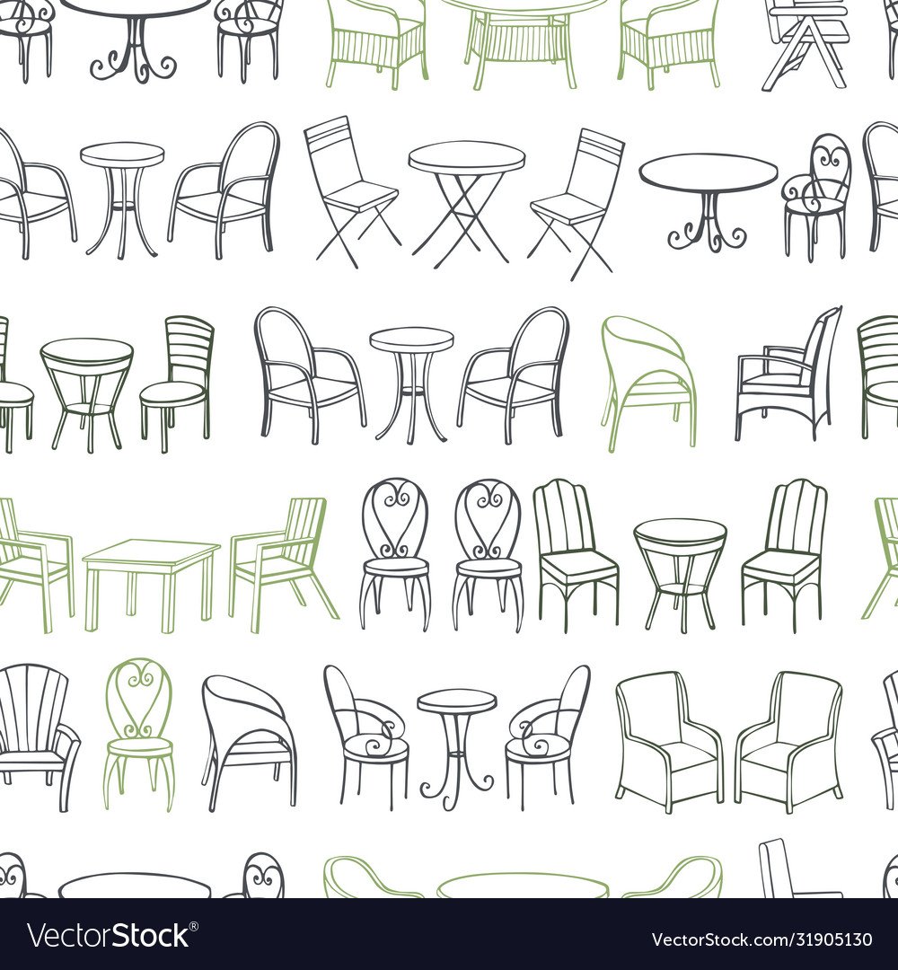 Hand drawn garden furniture tables and chairs