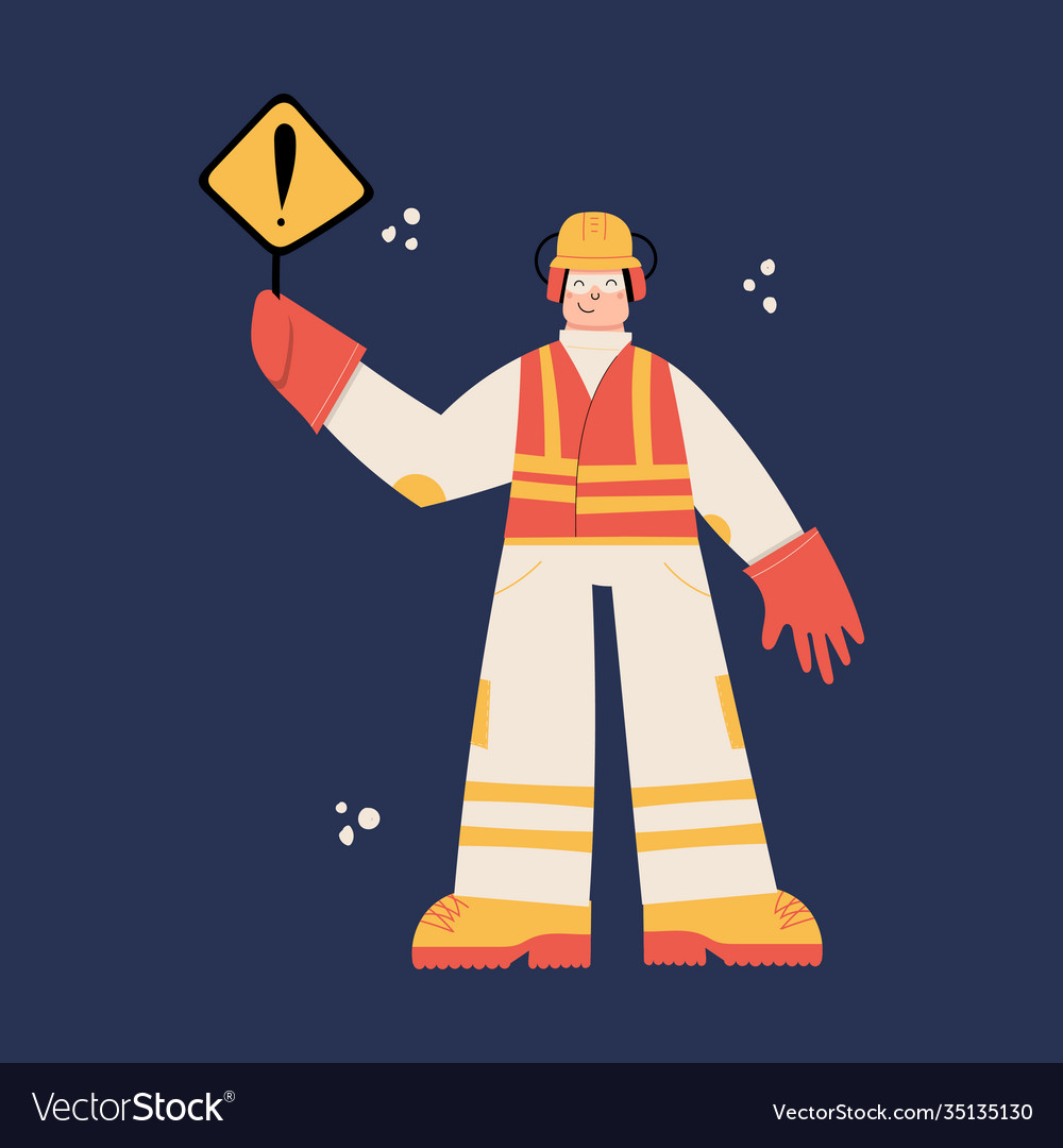 Road construction worker with danger sign