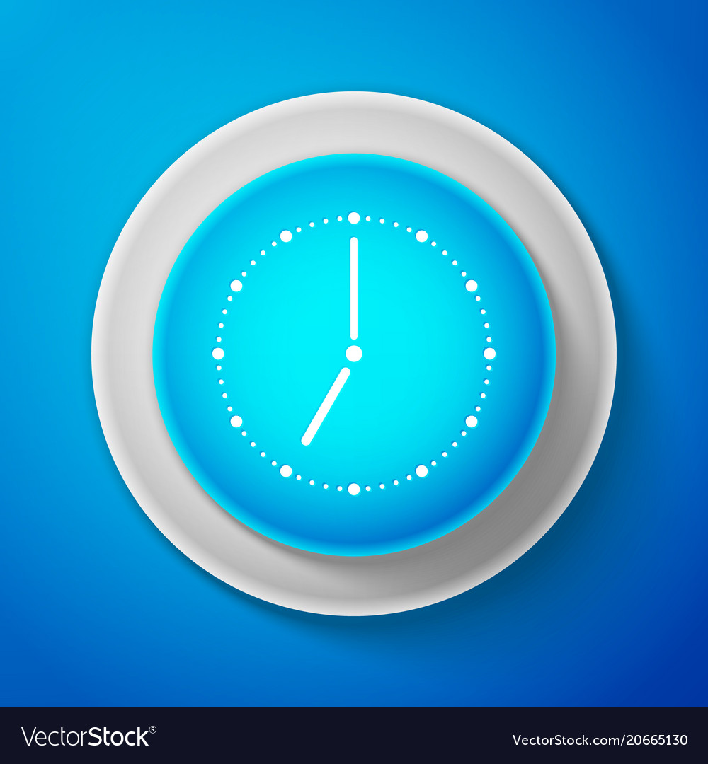 White clock icon isolated on blue background