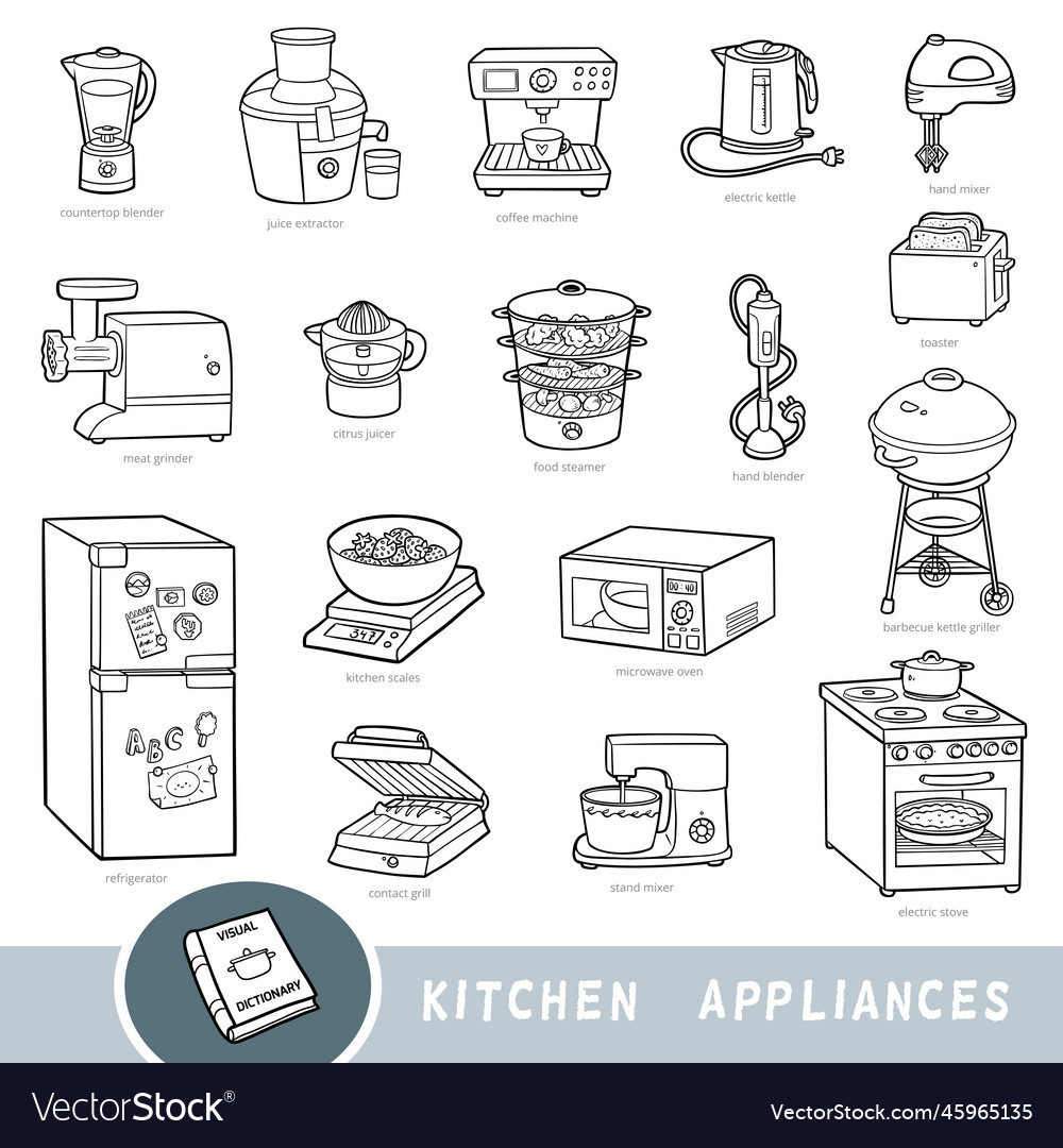 Black and white set of kitchen appliances Vector Image