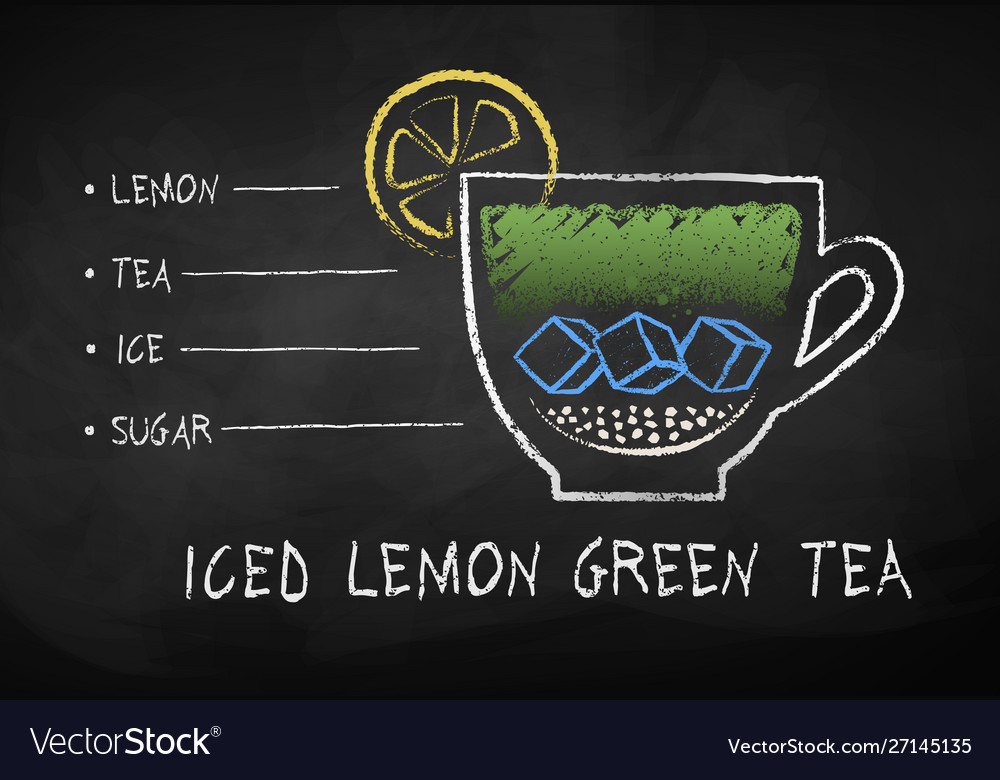 Chalk drawn sketch lemon iced green tea Royalty Free Vector