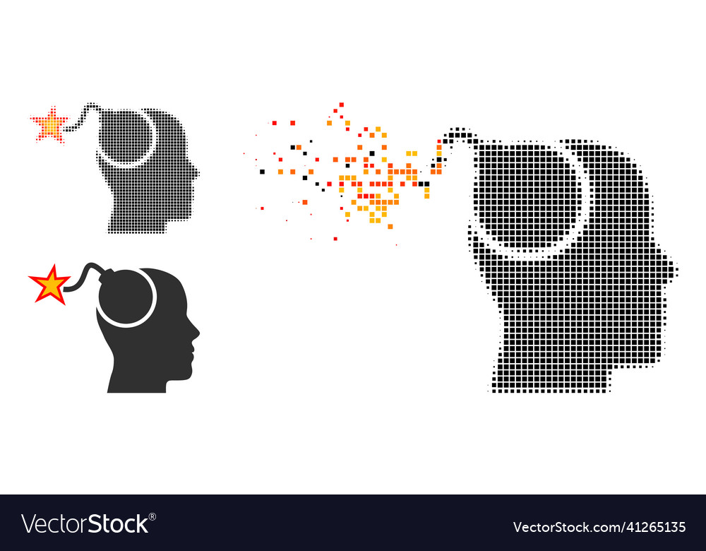 Disintegrating dotted and original bomb idea icon