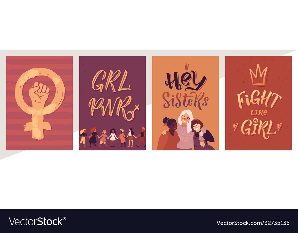 Feminism poster set girl power and sisterhood