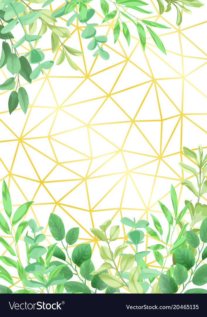 Geometric gold background with greenery Royalty Free Vector