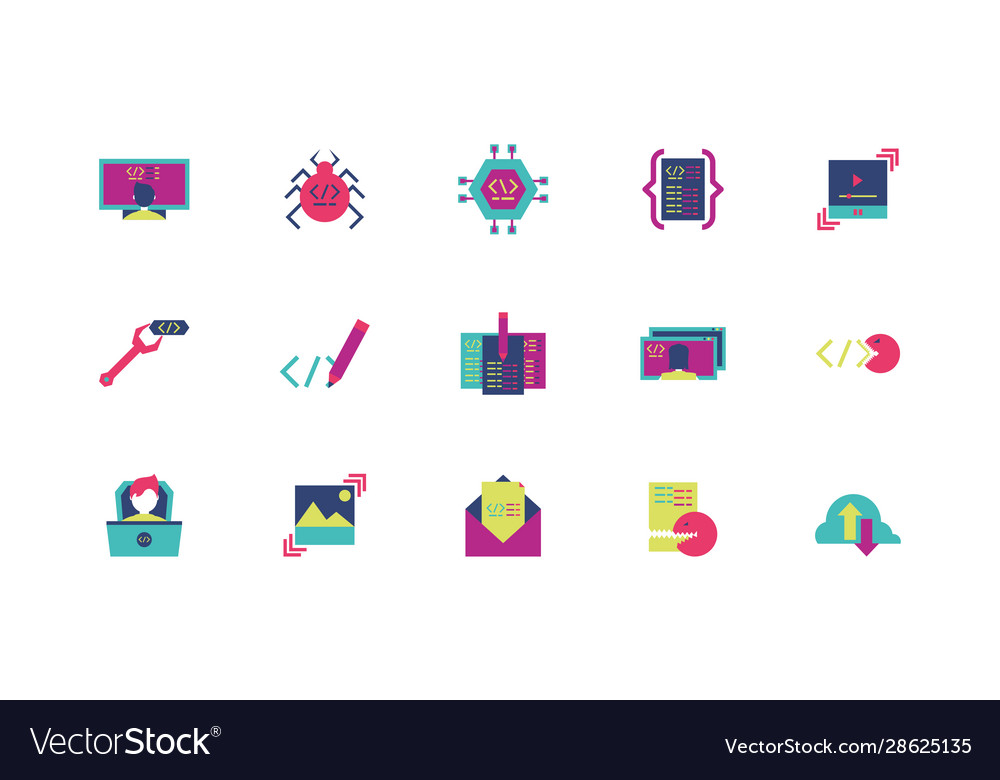 Isolated website code icon set design
