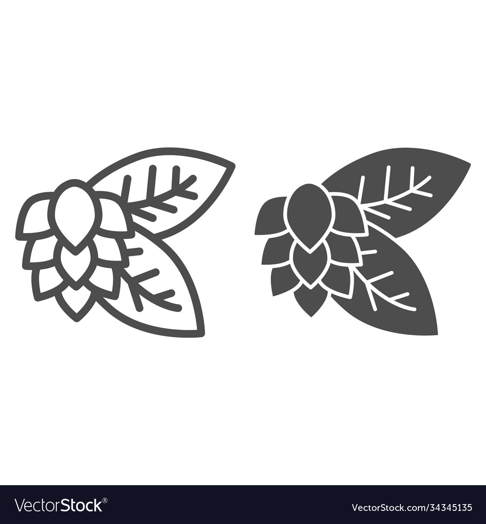 Leaves and hops line solid icon craft beer