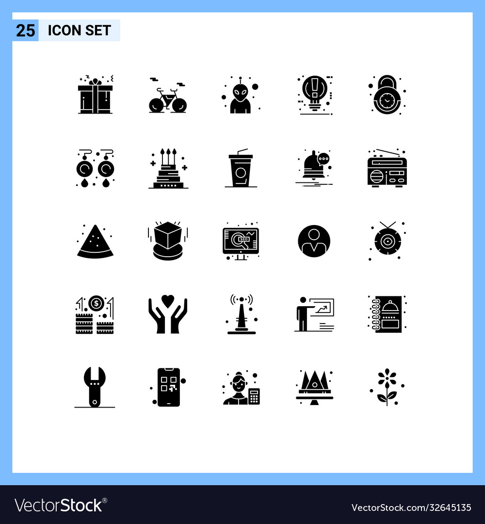 Modern set 25 solid glyphs pictograph lock