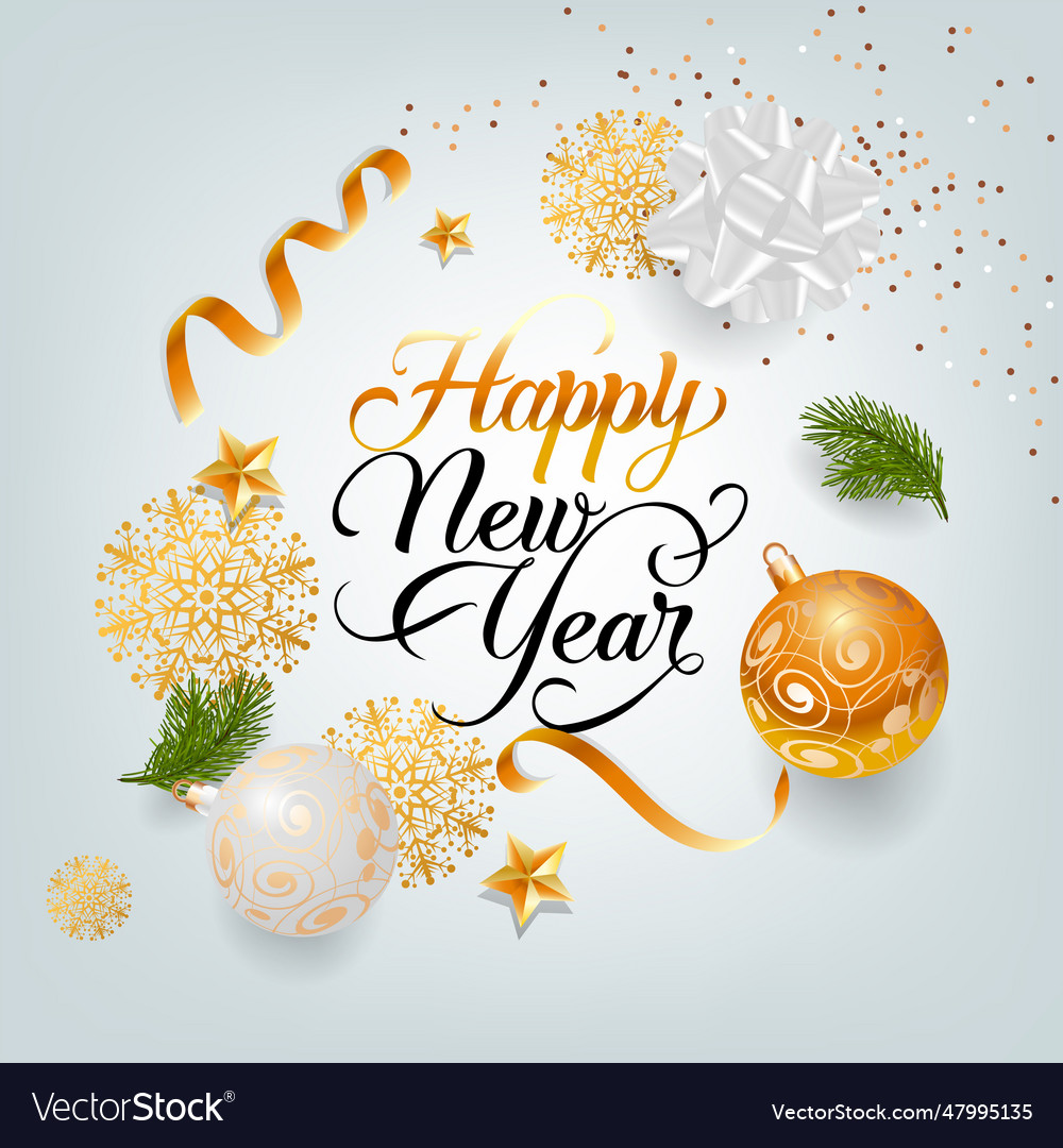 New year festive poster design gold and white Vector Image