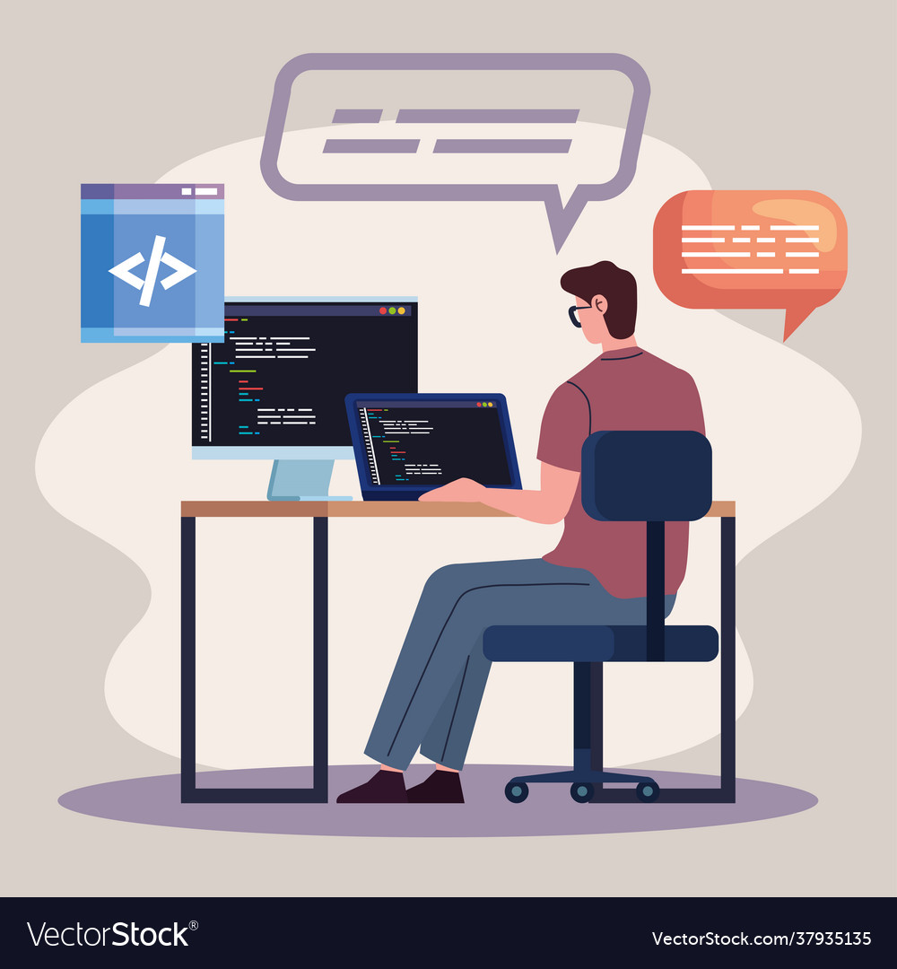 Programmer computers in workplace