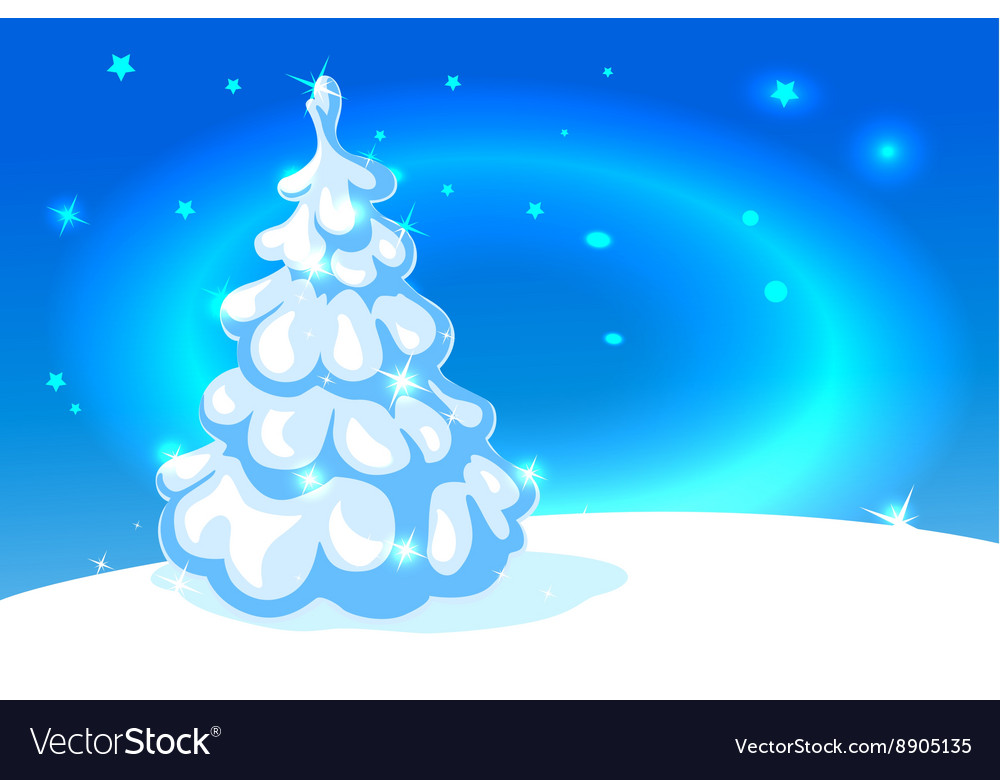 White christmas tree on blue shining background