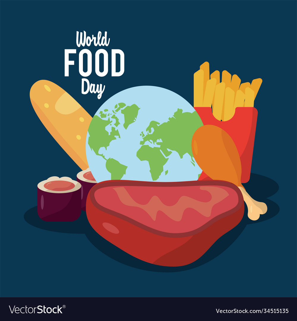 World food day lettering poster with planet earth Vector Image