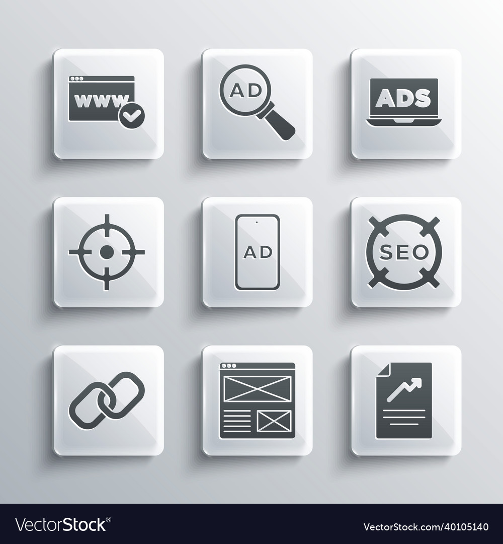 Set browser window document with graph chart seo vector image Set browser window document with graph chart seo