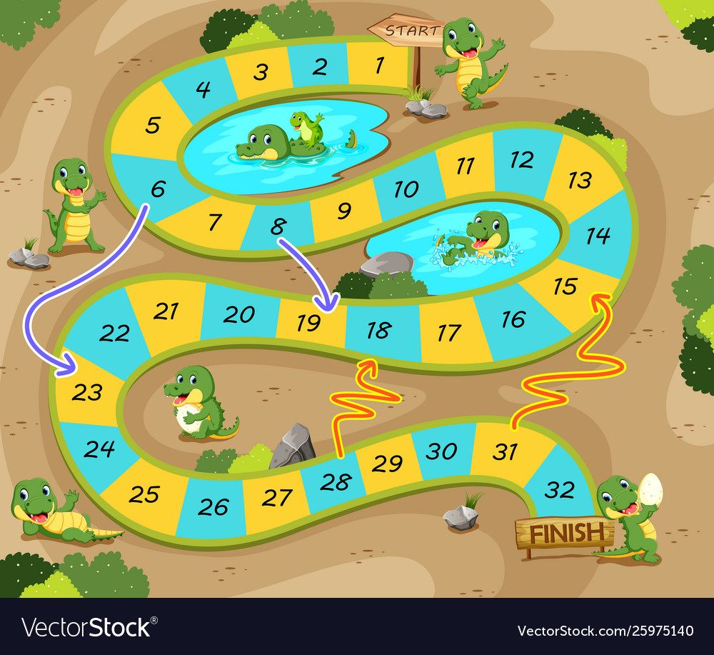 Snake and ladder game with crocodile theme Vector Image