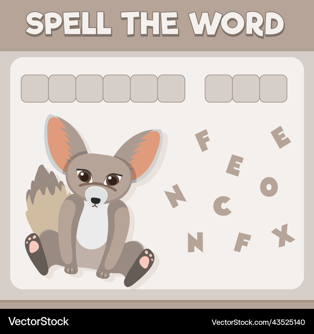 Spell word game with word fennec fox Royalty Free Vector