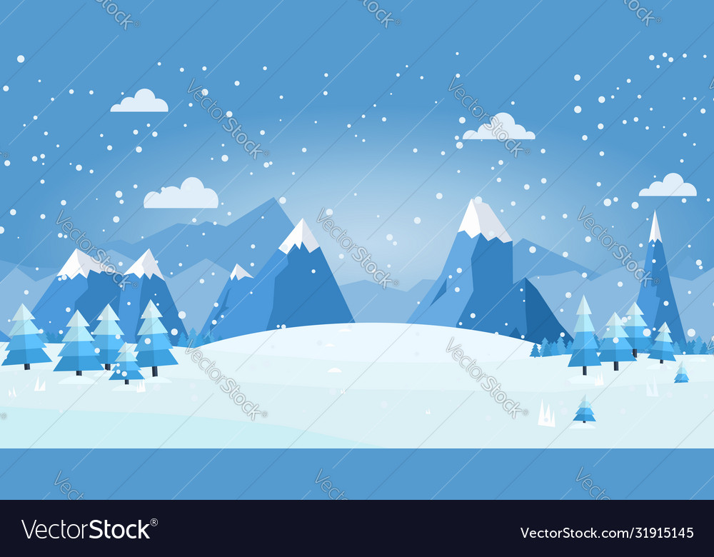 Flat cartoon winter landscape background