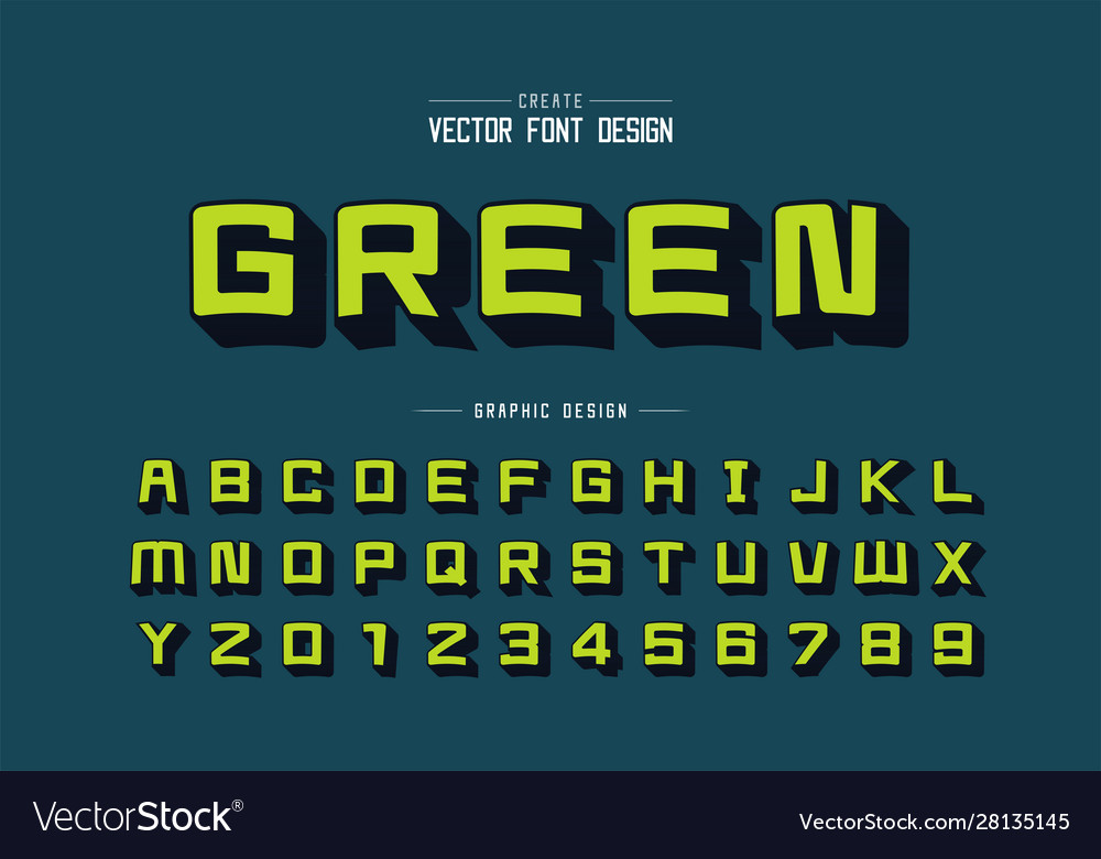 Font shadow and cartoon alphabet square typeface