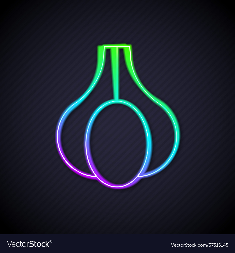 Glowing neon line garlic icon isolated