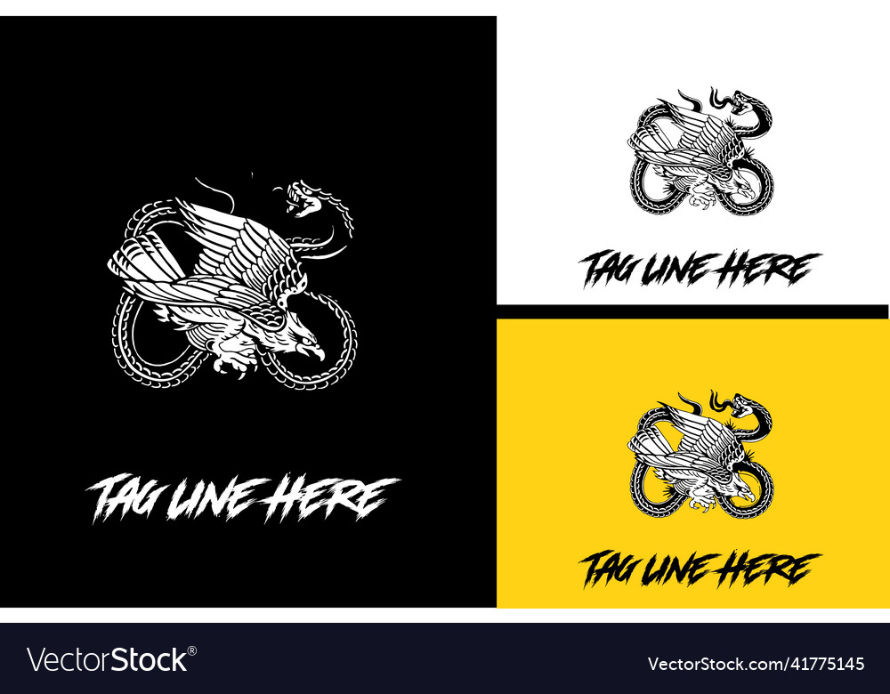 Logo design of eagle and snake fighting black