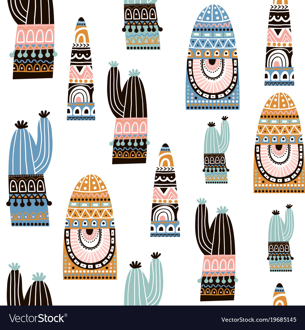 Seamless pattern with cactuse in tribal style