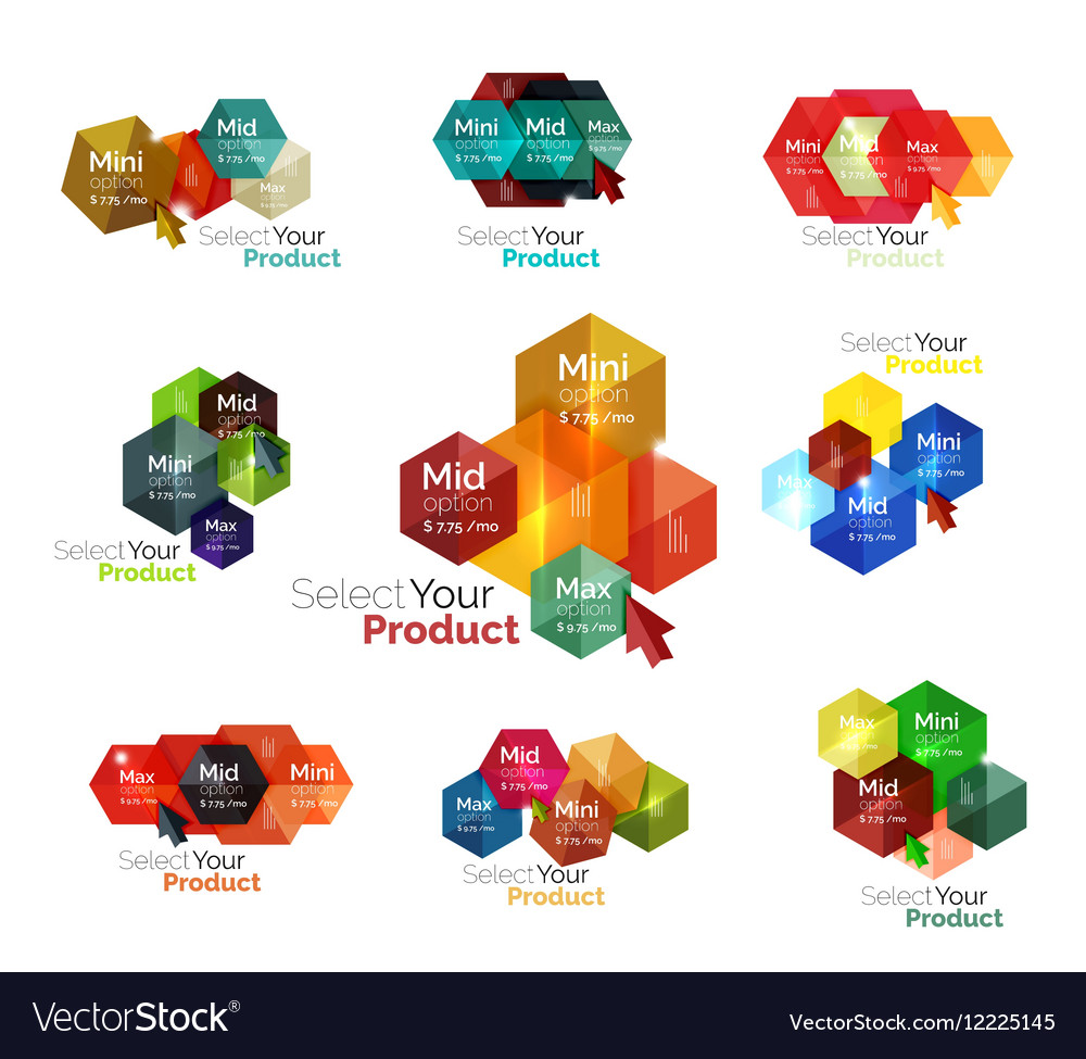 Set of hexagon navigation option diagrams