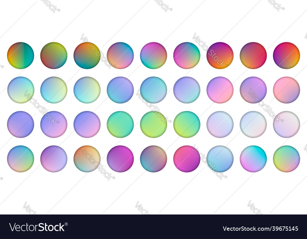 Set of rounded holographic gradient sphere button vector image Set of rounded holographic gradient sphere button