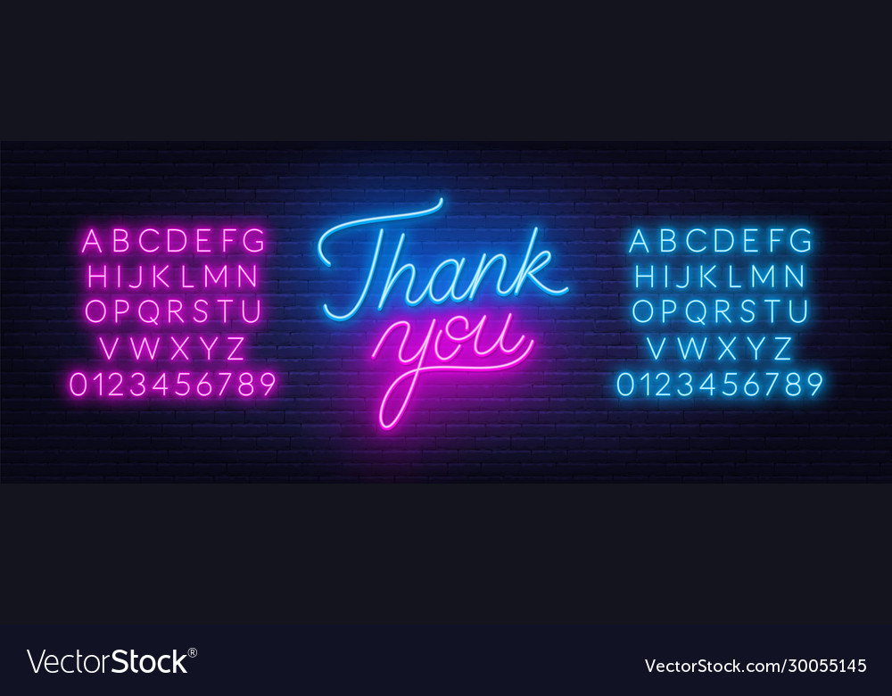 Thank you neon sign on brick wall background